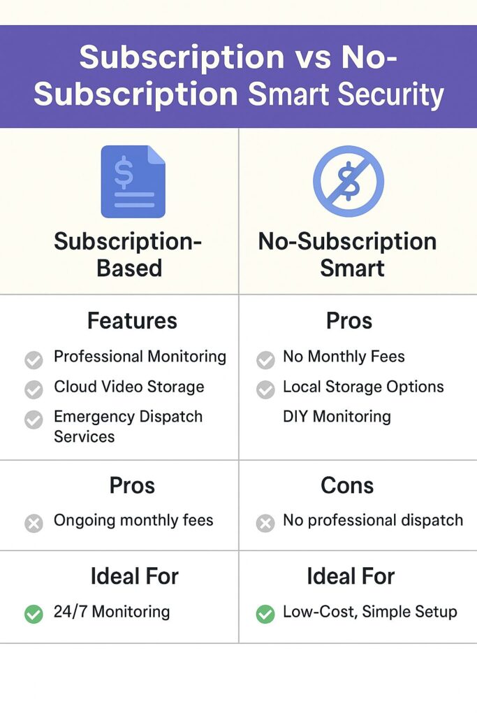 Comparison of subscription vs non-subscription smart security systems for seniors