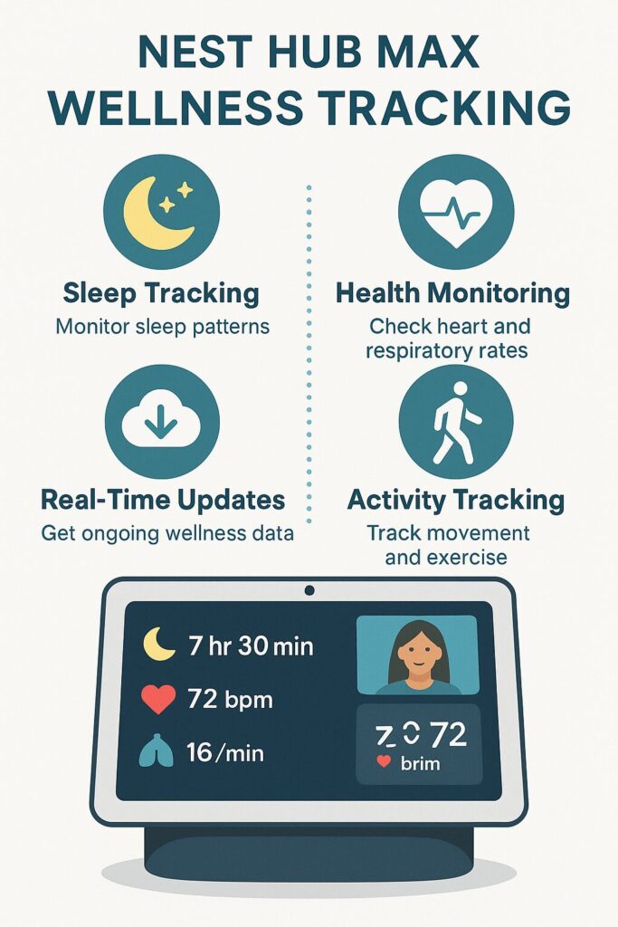 Nest Hub Max wellness tracking infographic.