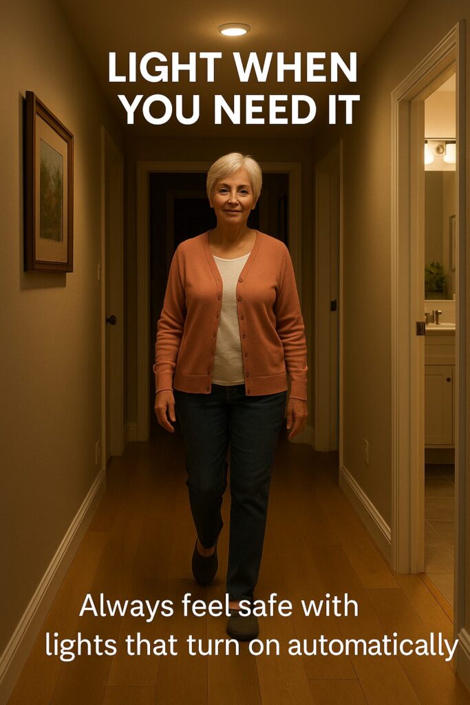 Motion-triggered hallway lighting for safety.