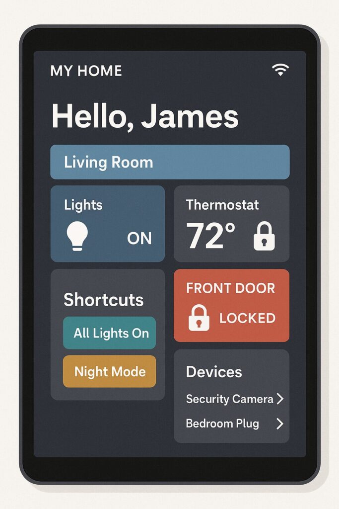 Example of a smart device interface with large text and simplified controls