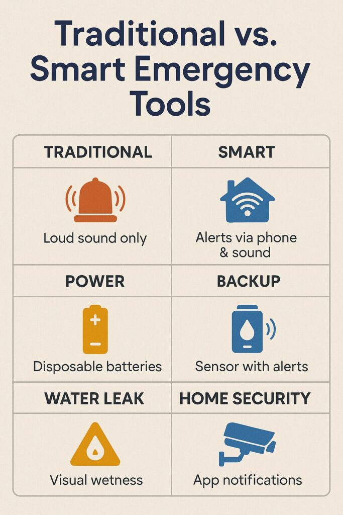 Chart comparing traditional and smart emergency tools