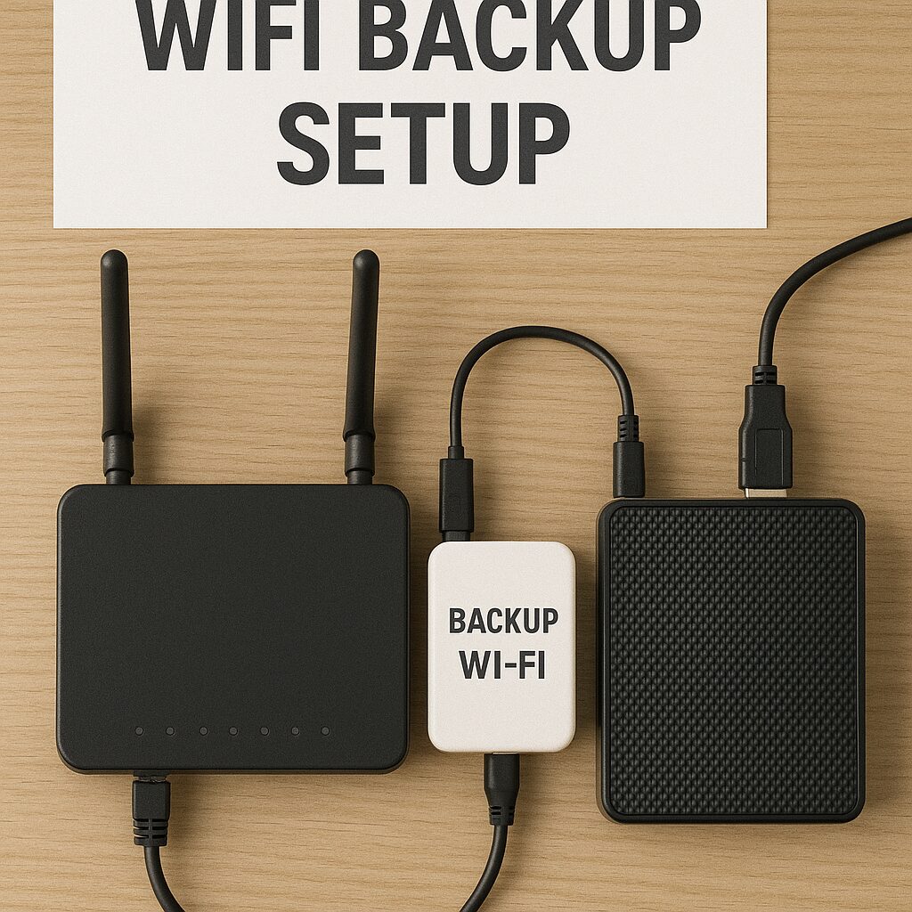 Diagram of a home with Wi-Fi mesh system and backup power