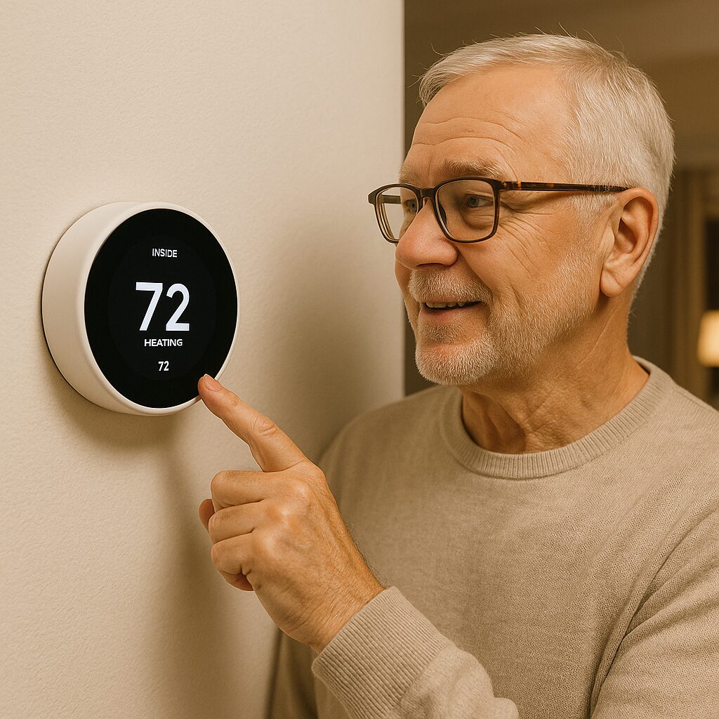 Easy-to-read smart thermostat interface for seniors.
