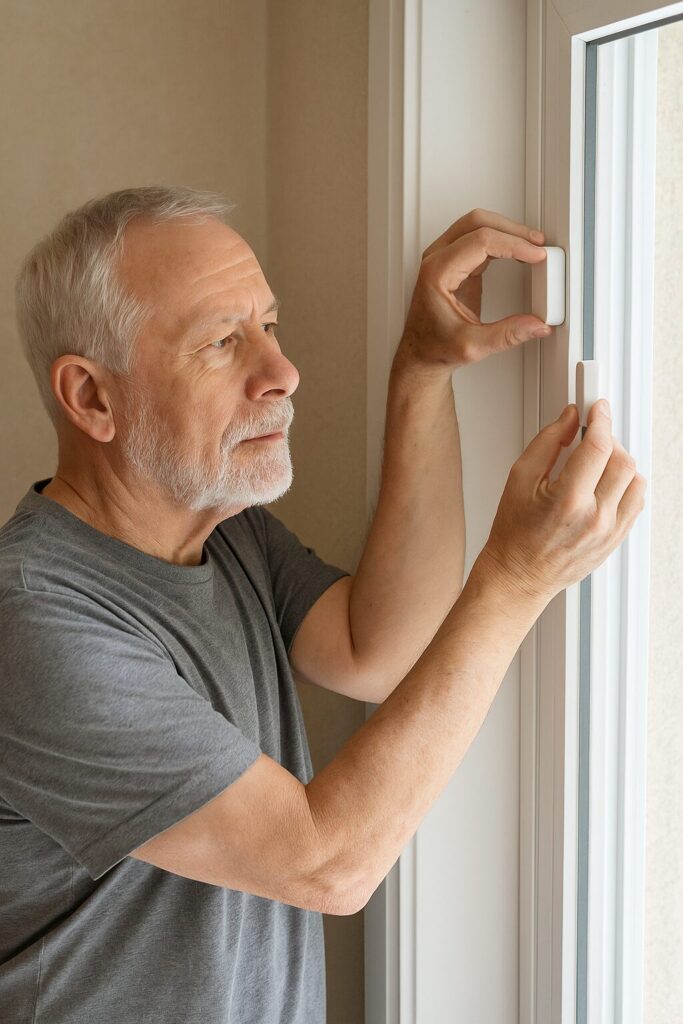 Elderly person installing smart sensor