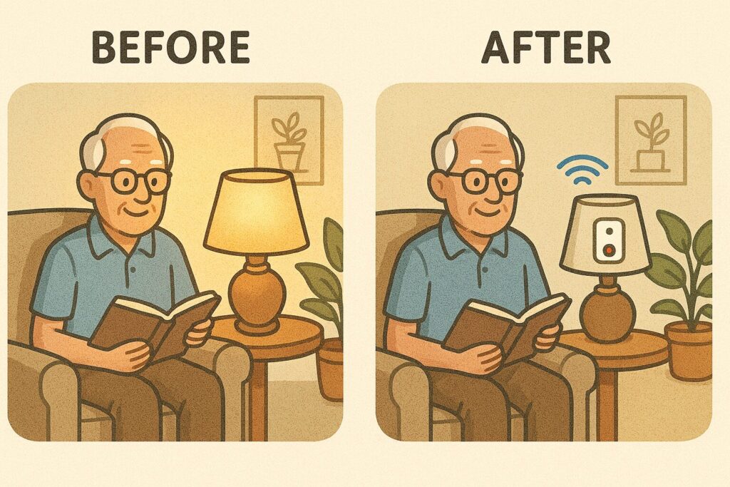 Side-by-side illustration of manual vs smart home day