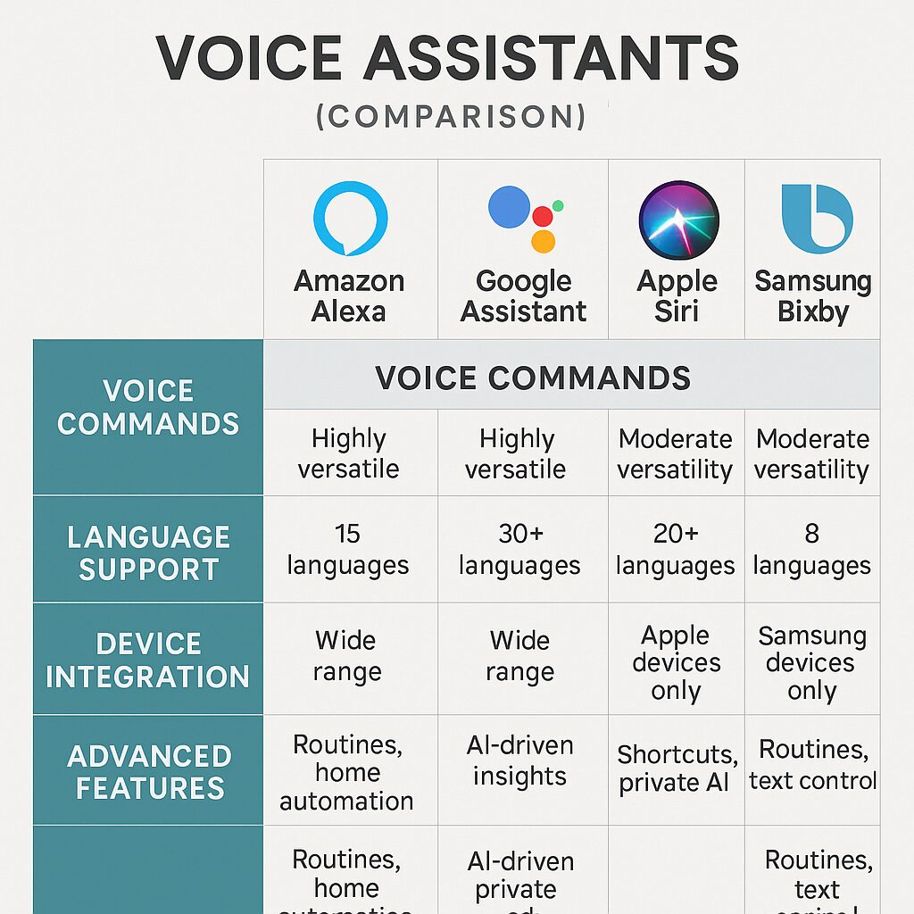 Comparison chart of smart voice assistants for 2025