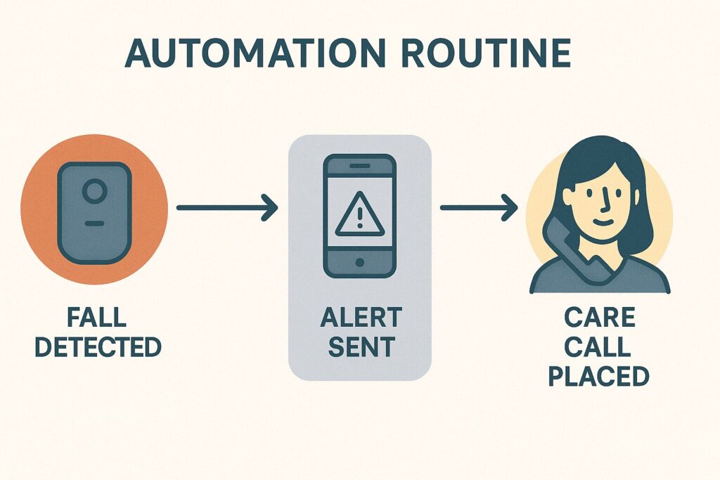 Flow diagram of fall detection automation routine for senior