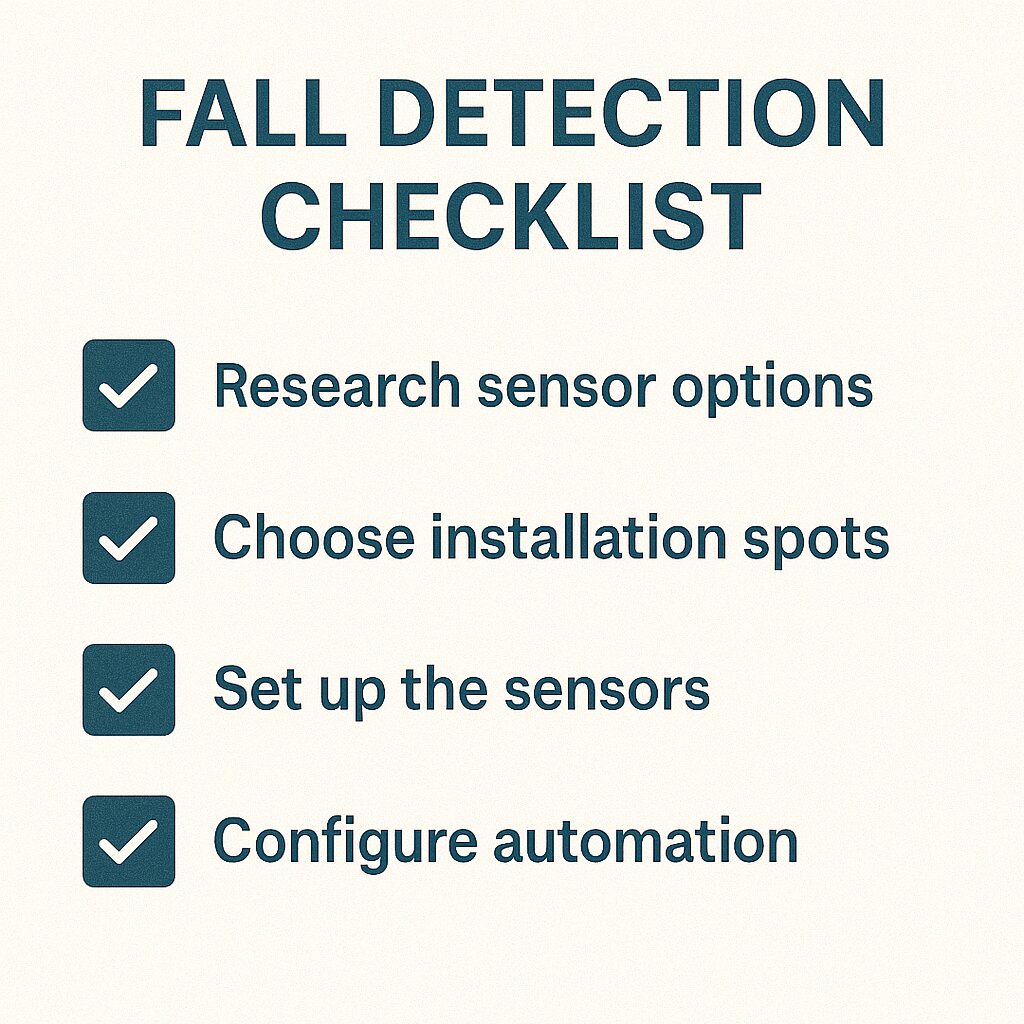 Large-print fall detection setup and maintenance checklist for seniors