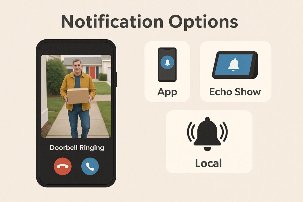 Smart doorbell notification options shown on a smartphone.