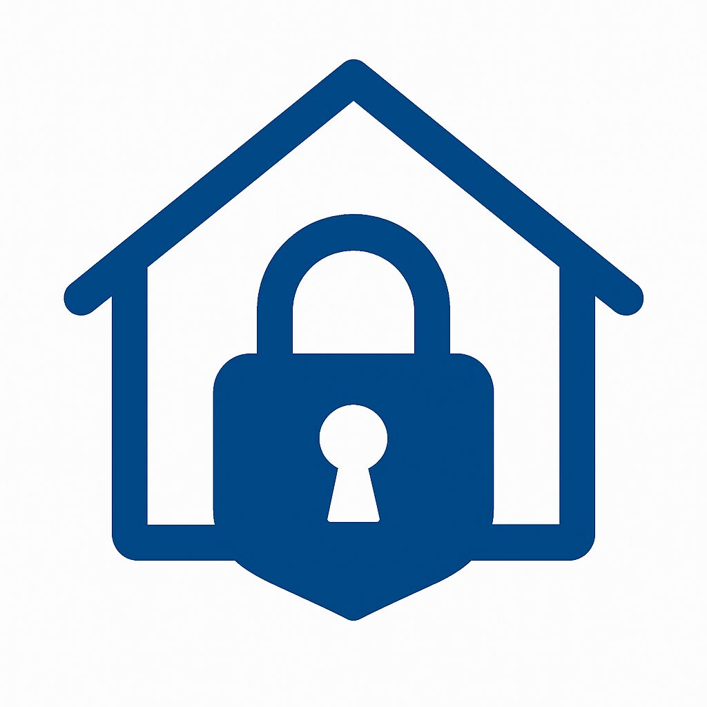 Padlock over a smart home outline symbolizing digital privacy