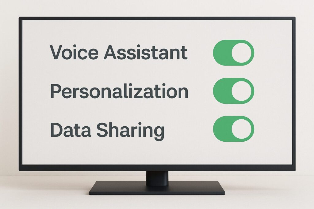 Smart TV privacy menu with tracking and personalization turned off